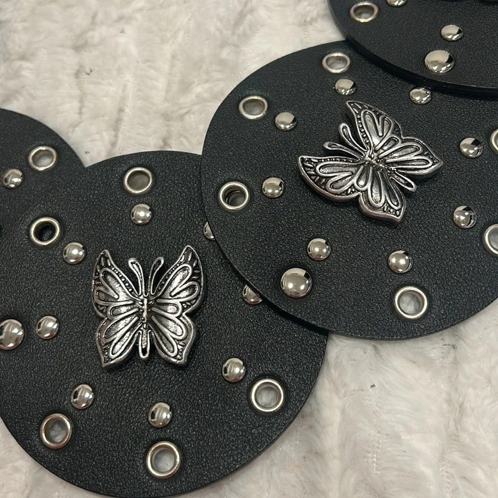 Dolls kill FLUTTER WONDER studded moto faux leather WAIST BELT one size black